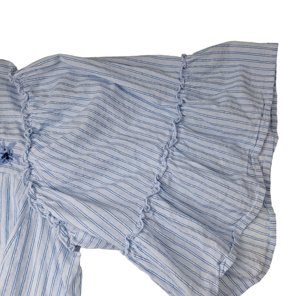Westport Blue White Pullover Striped Short Ruffle‎ Sleeve Cotton Top Size 1X - Picture 5 of 12